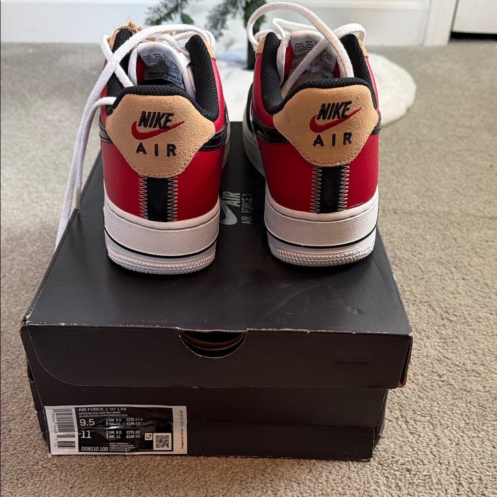 Nike Air Force 1 Low ‘07 LV8 Red Black Tan Sneakers - Picture 4 of 5